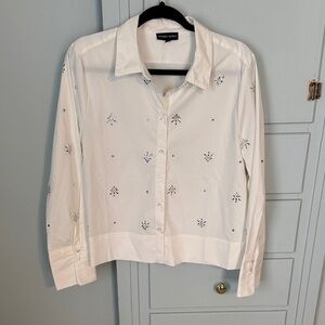 White Button-Up Shirt with Crystal Embellishments